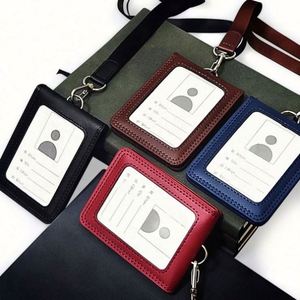 Custom PU Leather Slim Business <b>Card</b> ID <b>Card</b> <b>Holder</b> with Lanyard 3 in Size Fashion Style - Product Image 1