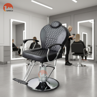 Chaise de barbier professionnelle polyvalente avec élévateur hydraulique et accents en bois pour salon de coiffure