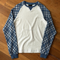 T-shirts Raglan à Carreaux Effet Délavé en Waffle de Haute Qualité Personnalisés, T-shirts en Coton Tricoté Waffle Grande Taille pour Hommes à Manches Longues