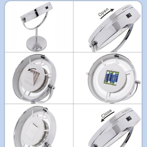 Miroir cosmétique LED à double face avec cadre métallique rond et éclairage pour le maquillage - Product Image 4