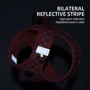Sangle de chaton avec un design à carreaux frais, sangle réfléchissante réglable anti-casse pour animaux de compagnie, dos de poitrine de chaton de petit chien - Product Image 5