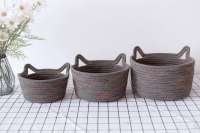 Panier de rangement circulaire en gros ensemble de 3 pièces panier tissé en corde de coton à oreilles de chat
