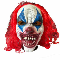 Nouvelles fournitures de vacances d'Halloween transfrontalières Couvre-chef de masque en latex de clown drôle aux cheveux rouges et aux yeux bleus