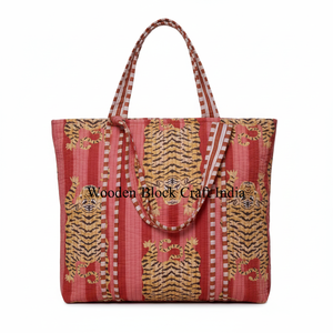 Bolsa de Mano Acolchada Hecha a Mano para Mujer, Hermosa Bolsa de Mercado de Algodón para Compras, Estampado de Tigre Animal, Bolsa de Mano Grande, Bolsa de Mano Funcional - Product Image 1