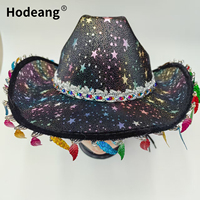 Sombrero Vaquero Estrella Brillante Estilo Western con Borlas de Hojas Coloridas y Ala Ancha para Fiesta, Festival, Cosplay y Actuaciones Escénicas