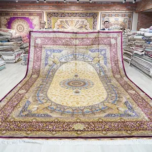 10x14ft 페르시아 복도 러너 러그 지역 터키 카펫 거실 대형 미니어처 얼룩 제거 실크 깔개