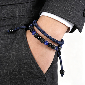 Hand-Woven Natural Stone Beaded <b>Bracelet</b> <b>Adjustable</b> For Men's Fashion Jewelry Gift Yiwu Origin YM-0618 - Product Image 1