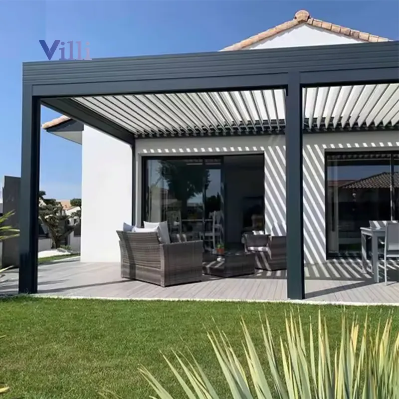 Lamellenpergola Eenvoudige Installatie Afstandsbediening Aluminium Sluiter Zonnescherm Pergola Voor Buitentuin