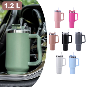 40oz Stainless Steel Tumbler With Handle And Straw Vacuum Insulated Travel <b>Mug</b> Minimalist Design White <b>Box</b> Packaging - Product Image 4