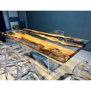 Tabelas de jantar de madeira resina epóxi transparente