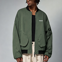 Blouson Bomber Oversize Personnalisé avec Logo OEM, 100% Polyester, Bordure Côtelée et Poche Plaquée, Coupe-Vent Décontracté Style Streetwear