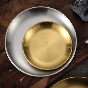 Assiette ronde en acier inoxydable, finition miroir, plateau de service en métal, or argenté, pour restaurant, camping, barbecue, plat de nourriture - Product Image 4