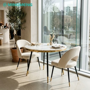 MINGMENG Modern Round Restaurant <b>Table</b> Set PU Leather Chairs Faux Marble Top Contemporary Design for Dining Area - Product Image 2