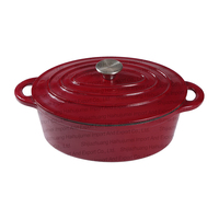Casserole ovale moderne en fonte émaillée rouge avec doubles poignées, compatible gaz et induction, grande capacité, pour soupes et bouillons, type Dutch