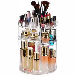 Top 360 Derajat Vanity Divisoria Berputar Berputar Akrilik Plastik Bening Kosmetik Make Up Makeup Organizer untuk Meja