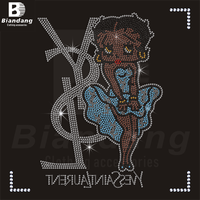Transfert à Chaud Betty Boop Strass Autocollants Fournisseur Personnalisé Motif Fille Logo Feuilles Strass Appliqués pour Vêtements