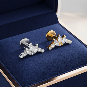 <span class=keywords><strong>Piercing</strong></span> Tragus in Titanio Placcato <span class=keywords><strong>Oro</strong></span> G23 con Filettatura Interna, 5 Zirconi, Labret a Fiore con Retro Piatto, Lunghezza Barra 8mm, per Uso Quotidiano - Product Image 2