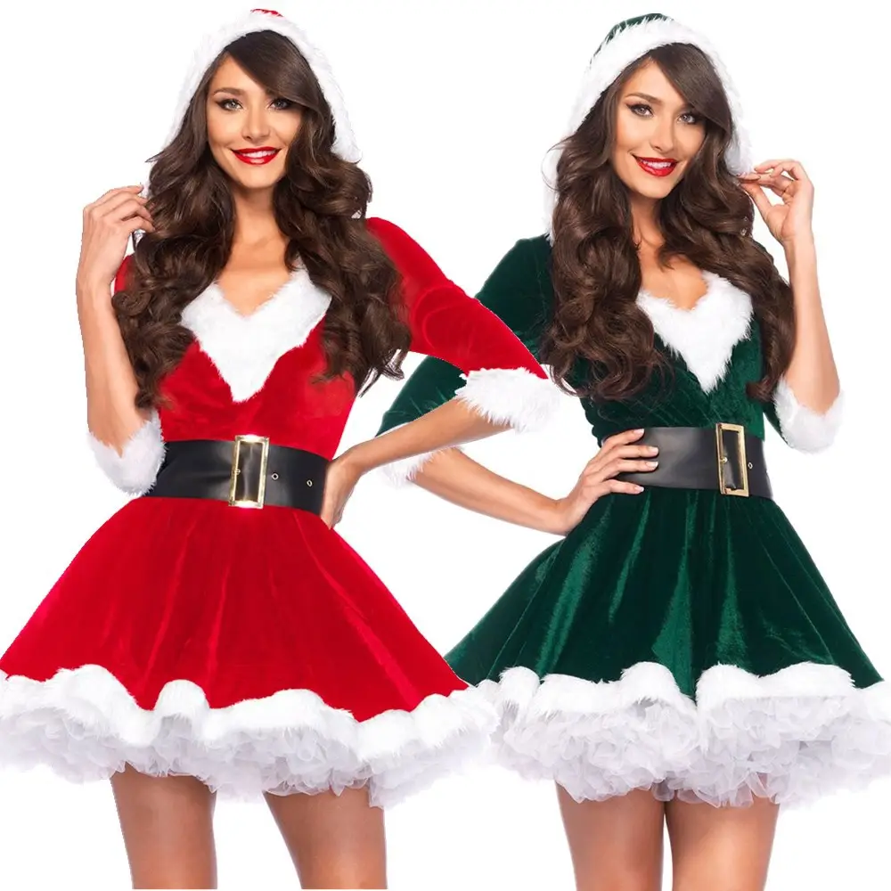 Рождественское платье с V-образным вырезом платье принцессы с помпоном на европейском и американском рынке вечернее рождественское платье для девочки с поясом