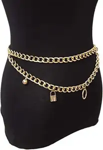 jiuyi waist chain women's fashion exaggerated geometric multi-layer thick ring lock fringe decorative body chai