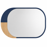 Miroir mural horizontal bleu marine et bois, miroir color block pour entrée, coiffeuse et décoration intérieure, vente en gros