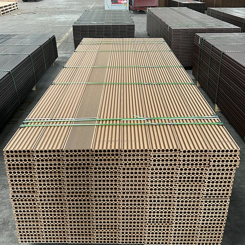 Free Sample Outdoor Peruvian Teak Wood Composite Wpc Decking Floor Deck Board Flat edge Advanced Groove Composite Decking Board