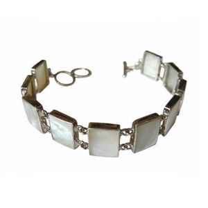 สร้อยข้อมือเงิน BR009แบบมัลติลิงค์คลาสสิกกำไลเงิน925ชิ้นพร้อมเปลือกหินสี่เหลี่ยมสำหรับงานแต่งงานหรือของขวัญ - Product Image 1