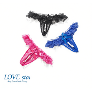 LOVE Star Transparent Sexy String Ouvert à l'Entrejambe Beau Nœud Loterie de Culottes Lingerie Femme en Stock - Product Image 1