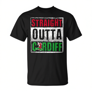 T-shirt noir avec drapeau du Pays de Gal, Straight Outta Cardiff, taille adulte unisexe - Product Image 2