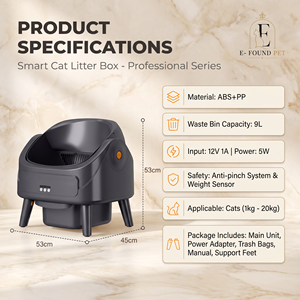 Lettiera per Gatti Automatica 8L in PP ABS, Durevole, Facile da Pulire, Ecologica, con Sensore di Peso 10kg, Semi-Aperta, WiFi APP, Bassa Rumorosità, EU US - Product Image 3
