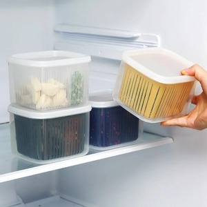 2 Grids Food Fruits Vegetables <b>Storage</b> <b>Box</b> <b>Kitchen</b> Ginger Garlic <b>Box</b> with Drain Basket for <b>Kitchen</b> Fresh-keeping Food <b>Storage</b> - Product Image 3