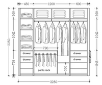 Armoire à chaussures et penderie autoportantes sur mesure de style moderne avec profil doré pour salon