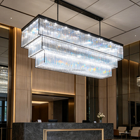 Lustre rectangulaire à plusieurs niveaux en cristal, cadre noir de luxe, luminaire linéaire pour hall d'hôtel, salle de banquet, éclairage intérieur
