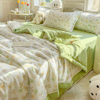 Parure de lit moderne 4 pièces en soie glacée 300 fils/cm², douce et agréable pour la peau, pour toutes les saisons, usage domestique