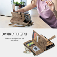 Étui de téléphone à rabat multi-cartes en cuir PU avec fermeture éclair, compatible avec la série Apple, fabrication directe OEM/ODM