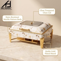Chauffe-Plat Rectangulaire Hydraulique de Luxe en Marbre Blanc 9L avec Couvercle en Verre pour Buffets et Traiteurs de Mariage – Fournitures Hôtelières