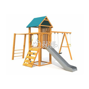 Moetry Grands terrains de jeux extérieurs en bois pour enfants Maison de jeu en bois Cadre d'escalade Ensemble de balançoire <span class=keywords><strong>avec</strong></span> <span class=keywords><strong>toboggan</strong></span> en plastique - Product Image 2