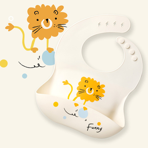 Yeni moda BPA içermeyen silikon bebek önlükler rahat yumuşak gıda dereceli besleme seti ile manuel tahrikli karton desen - Product Image 4