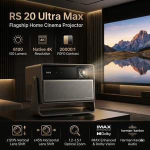 โปรเจคเตอร์เลเซอร์ 3 สี DLP รุ่น RS20 Ultra ปี 2026 ความสว่างสูงขึ้น 5200CVIA Lm พร้อมเลนส์ปรับตำแหน่งได้ รองรับ 3D ความสว่างสูงขึ้น - Product Image 1
