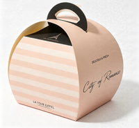 Boîte à gâteau portable avec poignée, boîte cadeau en papier pliable rayée rose pour dessert, pâtisserie, chocolat