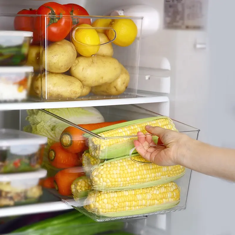 Juego de 2 uds., cajón para refrigerador de cocina, caja de almacenamiento de frutas y verduras, organizador portátil de plástico para alimentos y frutas