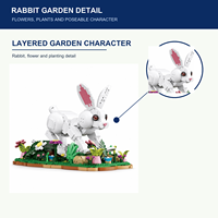 Ensemble de blocs de construction personnalisés Lapin Blanc, modèle de jardin avec fleurs, jouet de construction DIY en ABS pour enfants de 8 ans et plus