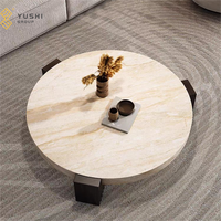 Table basse minimaliste moderne en travertin YUSHI avec table d'appoint en marbre naturel pour salle à manger de luxe léger
