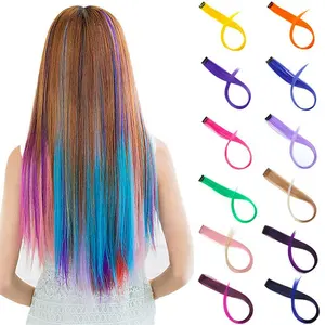 Colorful party highlights clip on hair extensions multicolor hair stripes synthetic hair pieces