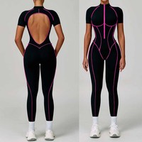 Colorblock dos nu une pièce Yoga combinaison femmes coupe ajustée découpe vêtements de sport entraînement barboteuse pour courir Gym Fitness entraînement