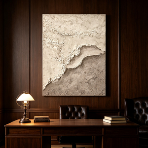 Cuadro Grande de Lona con Textura Estilo Wabi Sabi, Pintura al Óleo Impresionista de Figura en Terreno Roccioso, Decoración de Pared Pintada a Mano para Hotel de Lujo - Product Image 1