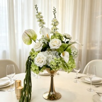 Centres de table décoratifs personnalisés pour mariage et événements, boule de fleurs artificielles en soie verte et blanche