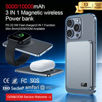 Vente flash : Batterie externe magnétique portable 3 en 1 avec écran LED intelligent, charge rapide 22,5 W, charge sans fil magnétique 5000 mAh 10000 mAh