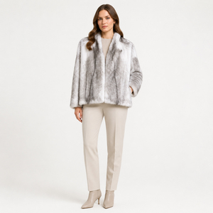 Abrigo de Piel de Visón Cruzado Plateado Blanco para Mujer, Chaqueta Corta de Invierno de Piel Auténtica, Cuello en V, Prenda Exterior de Lujo - Product Image 2