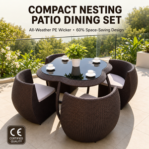 Conjunto de Mesa y 4 Sillas de Ratán para Exteriores, Diseño Moderno y Compacto, Muebles de Jardín de Mimbre para Terraza, Villa o Cafetería - Product Image 1
