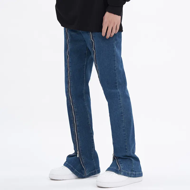 wholesale fashion skinny fashion flare skinny denim streetwear blue slim fit zip fly design summer jeans for men